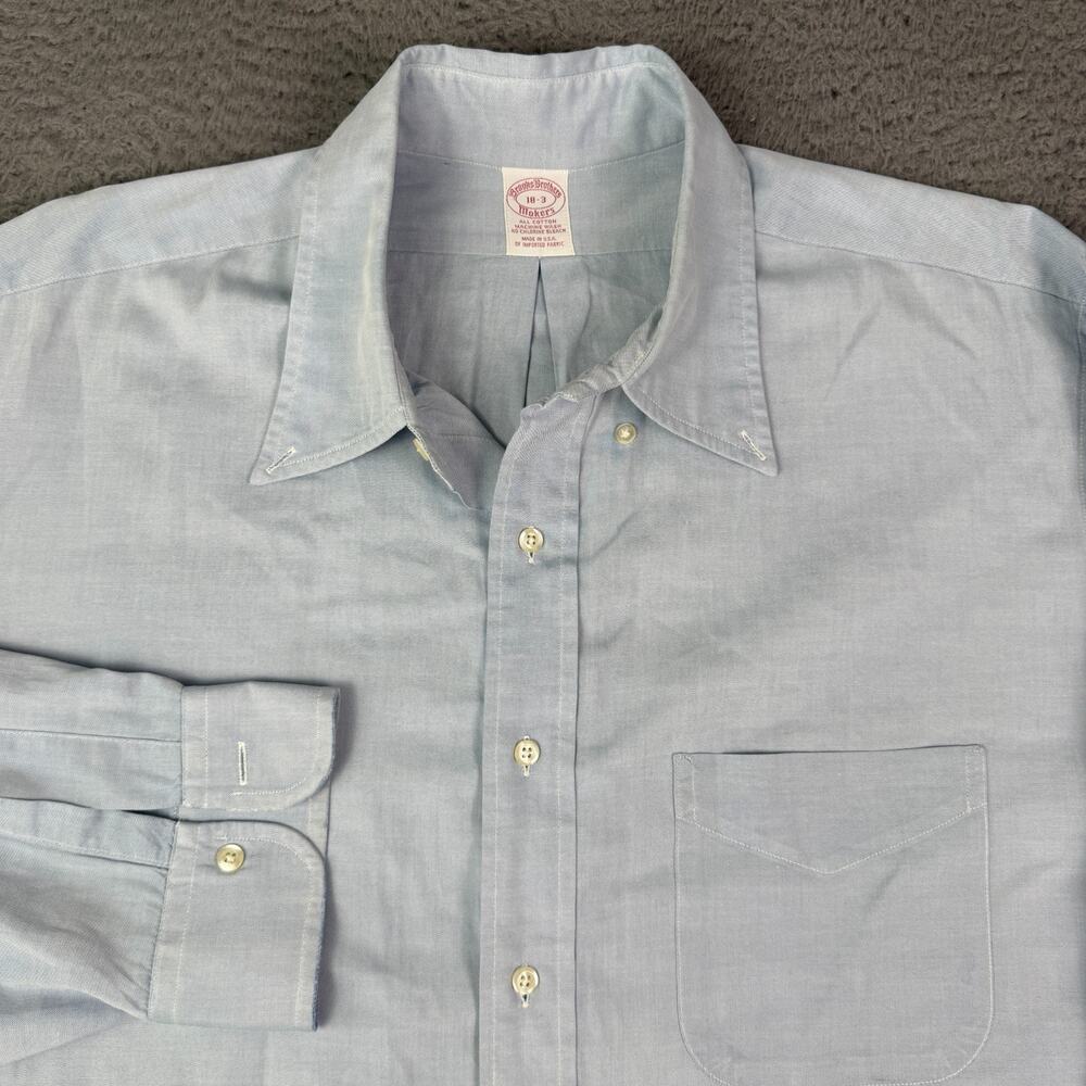 VINTAGE Brooks Brothers Makers Button Down Shirt Mens 18-3 Blue USA Made 80s